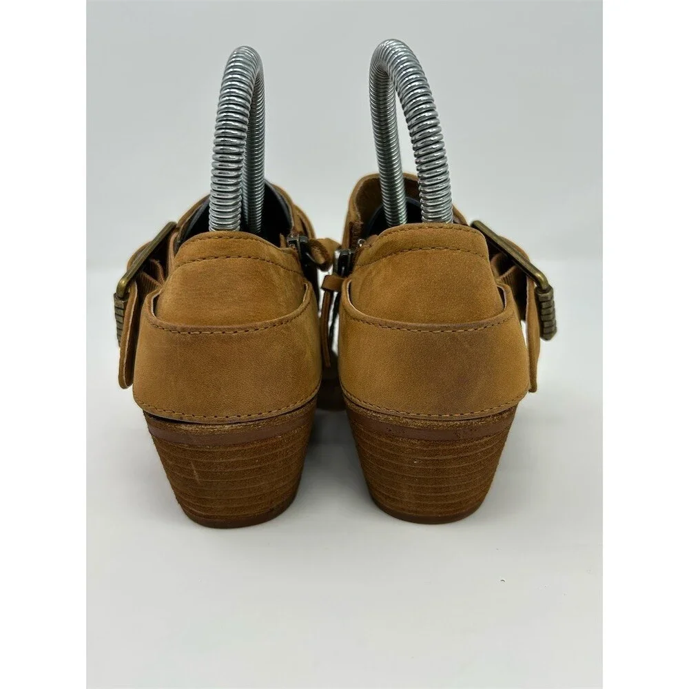 Sofft Ankle Booties Brown Tan Camel Side Zip Buckle Strap Round Toe Block Size 6